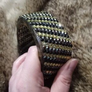 VTG Rhinestone Covered Lucite Bangle Square Bracelet Sparkles Glitter Glam